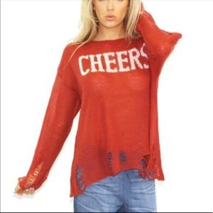 WILDFOX Distressed Cheers long sleeve sweater